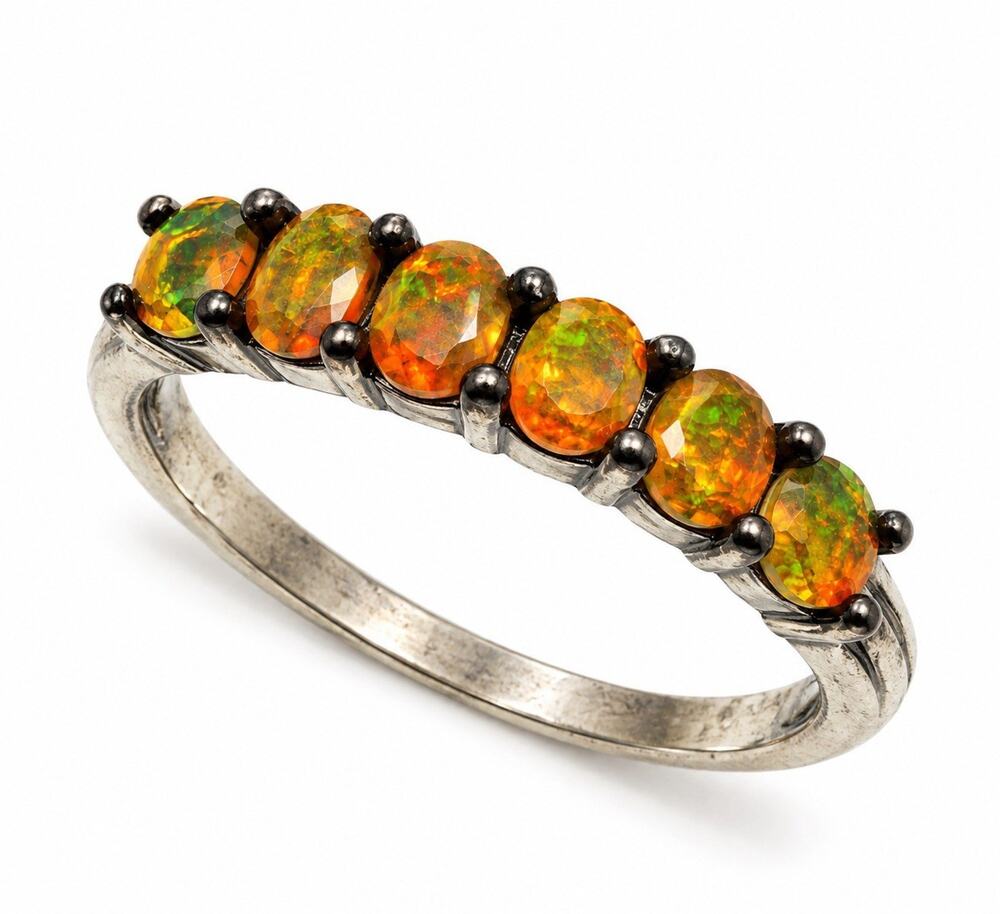 925 Sterling Silver Fire Opal Ring Size 4
